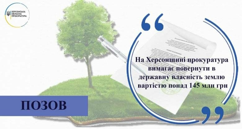 На Херсонщині прокуратура вимагає повернути в державну власність землю вартістю понад 145 млн грн