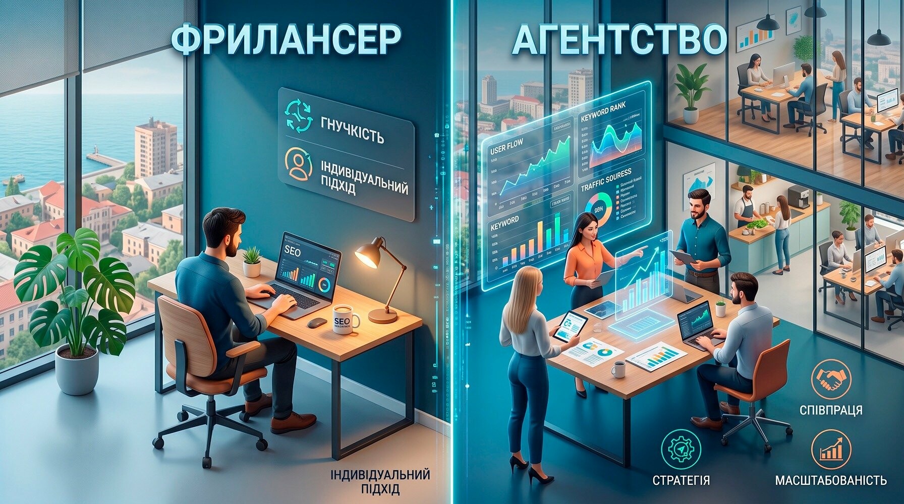 Порівняння вибору між SEO-агентством та фрилансером для розкрутки бізнесу Порівняння вибору між SEO-агентством та фрилансером для розкрутки бізнесу